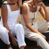 Aachoae Dames Casual Solid Full Length Jumpsuit Mouwloze Kantoor Logo Broek met riemzakken Mode Jump Suit Summer 210413