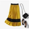 Skirts Contrast Color Stitched Pleated Skirt Women Spring Autumn High Waist Elastic Womens