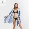 Poncho estivo da donna Cardigan sciolto con stampa a farfalla floreale Kimono in chiffon da spiaggia Costumi da bagno da donna