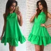 Sexy zomer jurk vrouwen ruche mouwloze losse casual jurken strand jurk mini vestidos partij rood groen korte sundress 210507