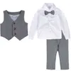 Детский деловой костюм, свадебный смокинг для малышей, джентльменский наряд для крещения, дня рождения, зимняя верхняя одежда с длинными рукавами, 3 шт.231E4845727