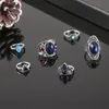 S2660 Fashion Jewelry Ringle Ring مجموعة هندسية راتنجات أسود راينستون خمر مكدس خمر 6pcs/مجموعة