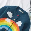 아기 아이 자켓 어린이 착용 니트 스웨터 범프 컬러 라운드 넥 가을 긴 소매 레인보우 카디 건 스웨터 소녀 211023
