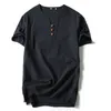 Mężczyźni T Shirt Lato Bawełniane Koszulki Casual Krótki Rękaw Chiński Styl Vintage V Neck Tees Plus Size Oversize Black White Topy 220309