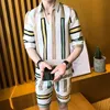 Men's Tracksuits Men's Stripe 2pcs Fashion Set Shirt And Shorts Pullover Summer Men Short Casual Erkek Giyim Slim Fit Social Club