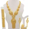 Long Necklace/Earrings/Ring Big Set Women Gold Color Arab Jewelry Wedding Accessories