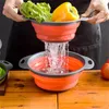 Silikon Folding Colander Bowl Folding Vegetabilisk Fruktkorg Strainer Utomhus Camping Porslin Bärbar Camping Köksartiklar 1054 Z2