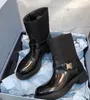 Tasarımcı Yeniden Naylon Fırçalanmış Deri Ayak Bileği Çizmeler Siyah Beyaz Savaş Boot Kış Ayarlanabilir Toka Boyutu 35-41 333