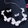 Pera Elegance Butterfly Design Zilveren Kleur Sprankelende Kubieke Zirconia Bruiloft Charme Ketting Oorbellen Sieraden Set voor Bruiden J451 H1022