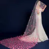 Or ruban bleu Royal voile de mariée une couche dentelle rose pétale doux Tulle mariée mantille accessoires de mariage voile Floral X0726
