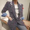 Högkvalitativ Vinter Kvinnor Plaid Tweed Coat Office Ol Ullblandningar Dubbelbröst Långärmad Jacka Casaco Feminino 210518