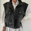 Gilets pour femmes sans manches en cuir veste femmes mode solide bouton fermeture éclair gilet haut femme moto décontracté ample poche gilet manteau Stra