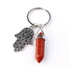 Keychains smycken Kristaller Amethyst Rose Quartz Bead Chakra Healing Point Women Men Natural Stone Fatima Hamsa Nyckelkedja Partihandel 727