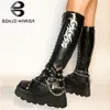 Ins Laides Goth Platform High coin punk punk mi-moesf bottes épais talon flamme cool chaussures de fermeture éclair noire femme grande taille 439960090