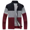 Moda zimowa Patchwork męskie Kurtki dzianiny Gruby Comfy Z Długim Rękawem Sweter Płaszcz Ciepły Stojak Kołnierz Spada Casual Cardigan 210812