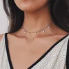 Star Choker Necklaces jewelry Disc Coin Pendant Handmade Simple 14K Gold Plated Silver Delicate Dainty Stars and Bead Chain Chokers