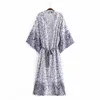 Vårhöst Kimono klänning klassisk blommig tryckt plus storlek gotiska lösa maxi klänningar Vestidos de mujer 210521