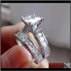 Crystal Cubic Zirconia Love Couple Rings Cluster Diamond Betrokkenheid Wedding Ring Mode sieraden Set voor vrouwen Drop H0XGX RZDT2