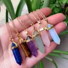 Reiki Cura Natural Stone Colar Chakra Pingente Hexagonal Bullet Ametista Rosa Roxo Colares Colares Mulheres Jóias