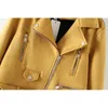 Outono Mulheres Camurça Camurça Casaco De Couro Slim Design Curto Faux Amarelo Punk Outwear Revestimento 210430