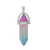 Fashionable Simple Personality Natural Stone Glass Multicolored Hexagonal Column Pendant Bullet Necklace Sweater Chain Unisex G1206