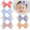 Baby Girls Headbands Bow Cotton Jute Grid Headband Barn Barn Solros Hårtillbehör Nylon Bowknot Hairbands Headwear för småbarn