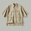Arrivée été homme japonais Cargo chemise coton tendance Harajuku Style couleur unie revers multi-poches Streetwear hommes hauts hommes chemises décontractées