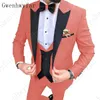최신 코트 바지 디자인 턱시도 핑크 블루 그린 보라색 남성 웨딩 그릴 푸드 푸드 의상 homme 자켓 조끼 바지 x0608