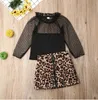 Conjuntos de ropa con estampado de leopardo para niñas pequeñas, camiseta de encaje con volantes, faldas, trajes, vestido para niñas pequeñas 2021