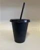 스타 벅스 인어 여신 16oz/473ml 플라스틱 머그잔 텀블러 재사용 가능한 검은 색 마시는 평평한 바닥 기둥 모양 뚜껑 밀짚 컵
