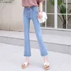 Jeans skinny elasticizzati bianchi a zampa d'elefante Pantaloni basic alla caviglia da donna Pantaloni a vita alta slim stile coreano con fondo a campana Donna 211124