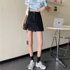 Yedinas Punk Style Black Blue Solid High Waist Pencil Mini Denim Skirts Korean Pocket Jeans Skirt Harajuku A-line Ladies Jupe 210527