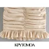KPYTOMOA Women Chic Fashion Appliques Ruffled Pleated Mini Skirt Vintage High Waist Back Zipper Female Skirts Mujer 210331