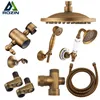 Rozin Antique Brass Rainfall Shower Head 3-Way Faucet Diverter Wall Mount Brass Fixer Bracket Handshower Brass Shower Arm 210724