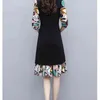 Spring Elegant Plus Size Dress Women Long Sleeve Printed Tunic Patchwork Fashion Fitted A-line Dresses Ol Korean Vestidos 210518