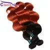 Vague corporelle pré-colorée Humain Hair Weave Bundles brûlés Orange Brésilienne Vierge Extensions 3PCS Deux Ton 1B 350 Wavy Tissage Tangle libre