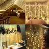 Strängar 3x1 / 4x2 / 3x3m 300 LED Icicle Fairy String Lights Christmas Wedding Party Garland Outdoor Curtain Garden Decor