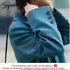 Syiwidii ​​costume blazers féminin chute hiver bureau femme veste manches longues encoche bleue blouse noirs manteaux simples sorties apparentes 211019