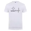 Chrystus mieszka tutaj Cross HeartBeat Christian Jezus Faith Inspirująca koszulka T-shirt dla mężczyzn Mężczyzna Krótki Rękaw Bawełniany Tshirt 210714