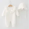 Mudkingm baby flicka dop rompers höst född ruffle spets långärmad jumpsuit tjejer outfits kläder 210615