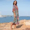 Bohemian Folk-custom Beach Dress Summer Sexy V-neck Low-cut Tassel Lace-up Casual Swim Suit Cover Up Loose Bikini 210604