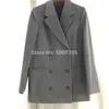 Dameswolmengsels [Elfstyle] - Vrouw Blend Volterra Peacoat Dark Gray Melange Short Coat Double Breasted revers Collar Lange mouwen