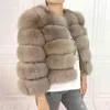 Véritable manteau de fourrure hiver femme chaude naturelle manteau de fourrure de haute qualité Lan luxe mode de luxe 50cm veste courte en gros 211110
