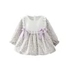 Bebek Kız Elbiseler Pamuk Çiçekler Baskı Uzun Kollu Çocuklar Prenses Kostüm Toddler Kız Elbise 0-4Y Q0716