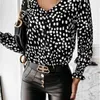 Femmes Automne Printemps Léopard Dot Imprimer Slim Blouse Chemise À Manches Longues Col En V Nutton Sexy Office Lady Blouses Élégantes Chemises Blusa 210507