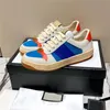 Designer Screener Casual Skor Herr Kvinnor Äkta Läder Bee Vintage Distressed Sneakers Stripe Dirty Gummi Canvas Sko Splicing Retro Do-Gamla Sneakers Box