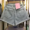 Sommer Farbe Shorts Frauen Kurze Hose Splice Geschmack Retro Damen Jean Ragged Side Wide Bein Trend Denim 210714