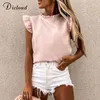 Dicloud Polka Dot Fırfır Kısa Kollu Kadın Gömleği Yaz Moda Düğmesi Kapanış bayanlar Blouses Casual Tatlı Top 210401