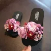 Kind Blumen Flache Hausschuhe Waichuan Süße Kamelie Flip Flops Mädchen Sommer Rutschfeste Weiche Unterseite Weibliche Coole S502 210712