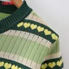 Tangada Korea Chic Women Green Heart Summer Crop Sweater Short Sleeve Ladies Stickade Jumper Toppar 7Y26 210609